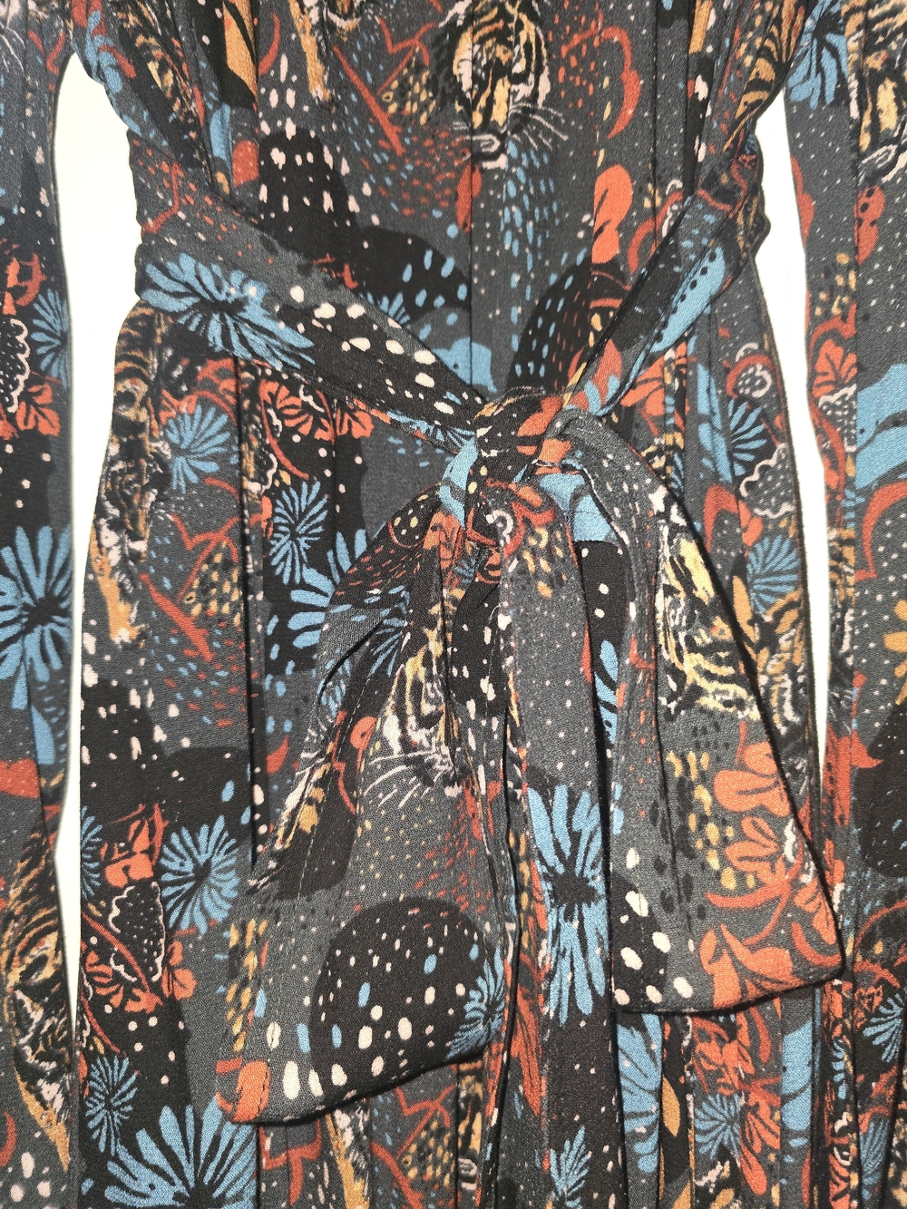 Free People Tiger Pint Maxi Dress with Blue and Rust Floral Accents 100% Rayon - Picture 10 of 14